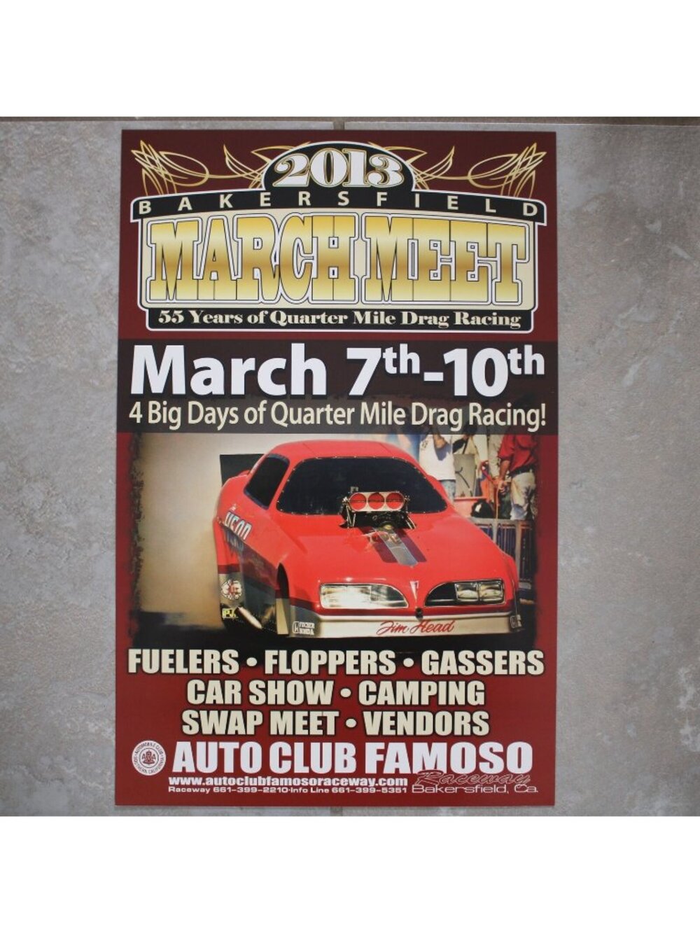 2013 Auto Club Famoso March Meet Drag Racing Advertising Calendar Event Poster
